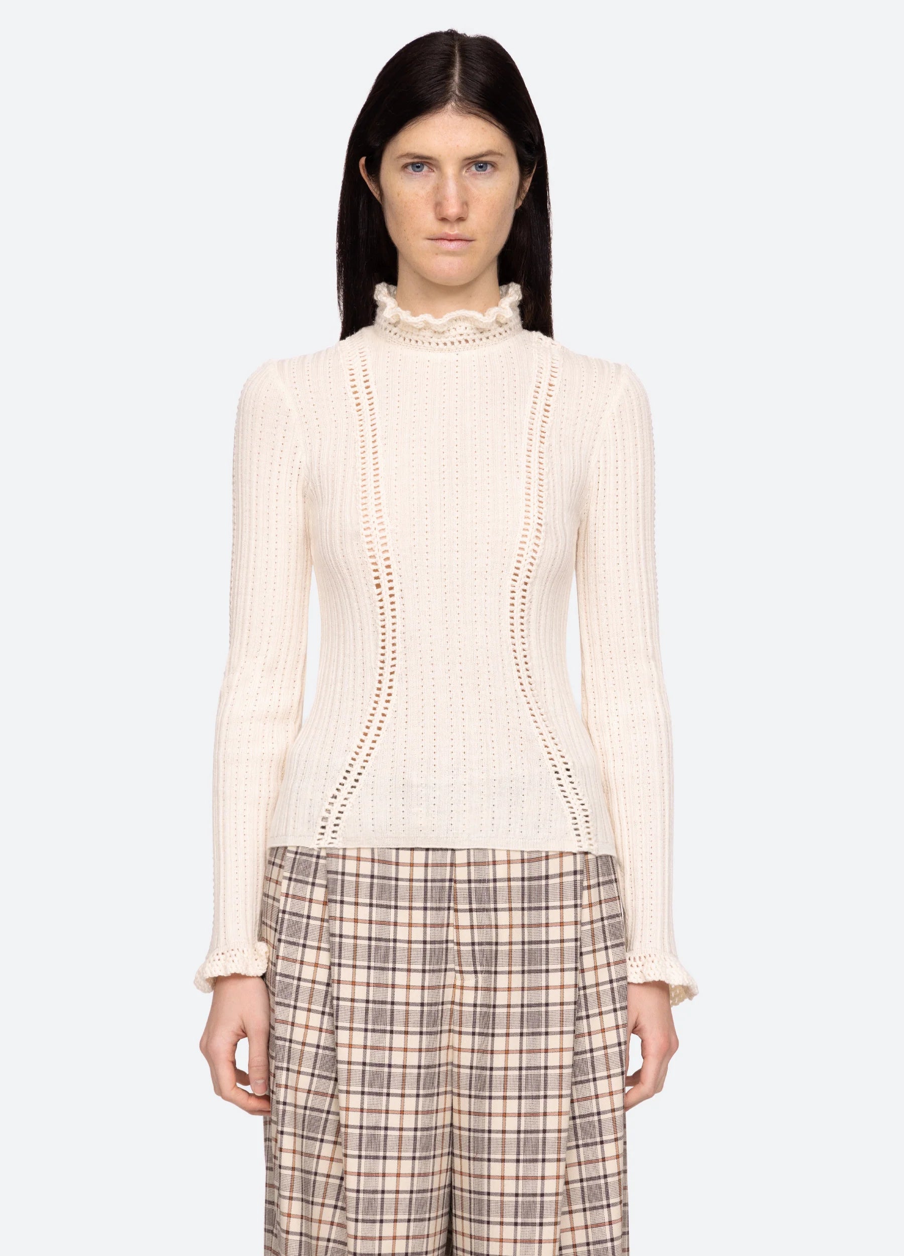 Riva Ribbed Long Sleeve Turtleneck Top, Cream