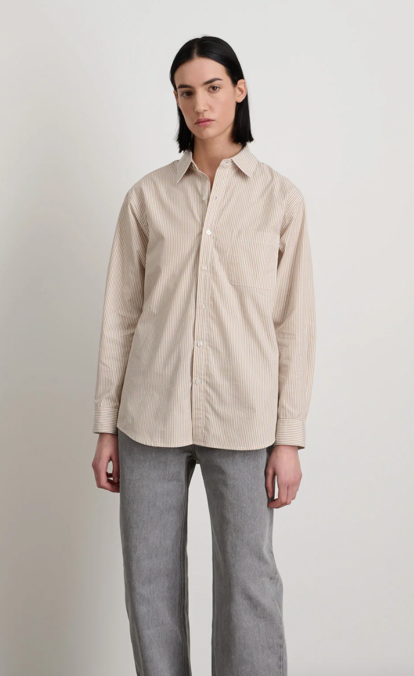 Nolan Shirt, Tan Yarn Dye Stripe