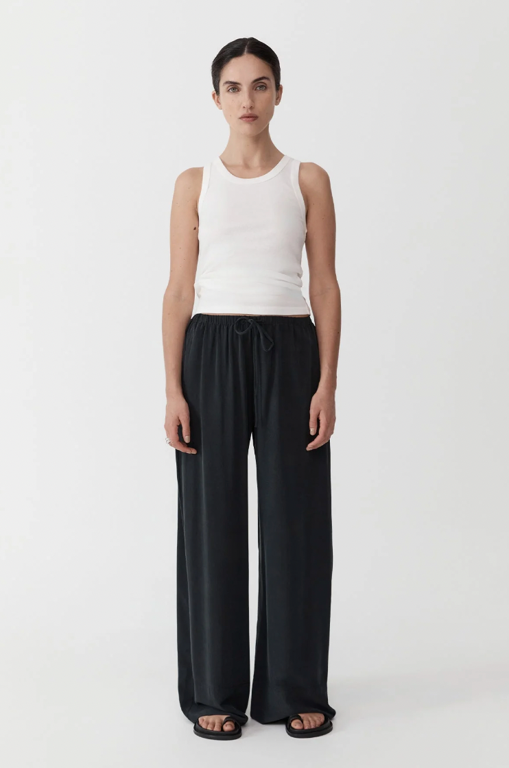 Relaxed Silk Pants, Black