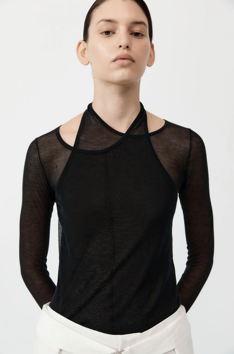 Semi Sheer Loop Top, Black