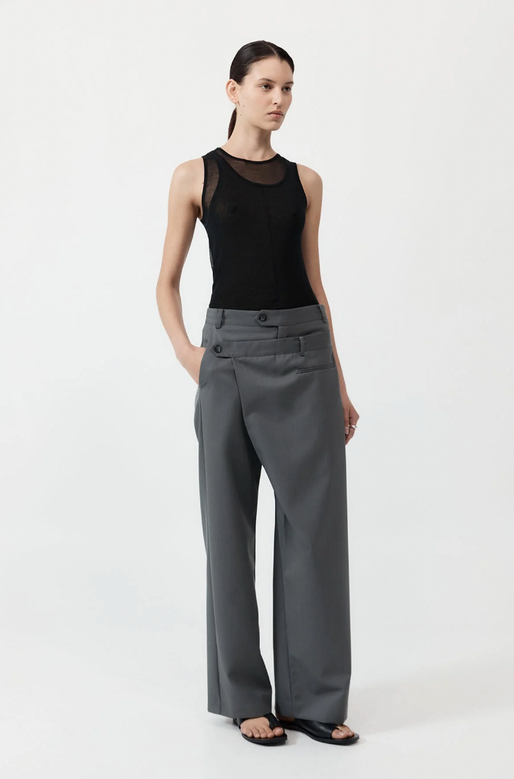 Deconstructed Waist Pants, Pewter Grey