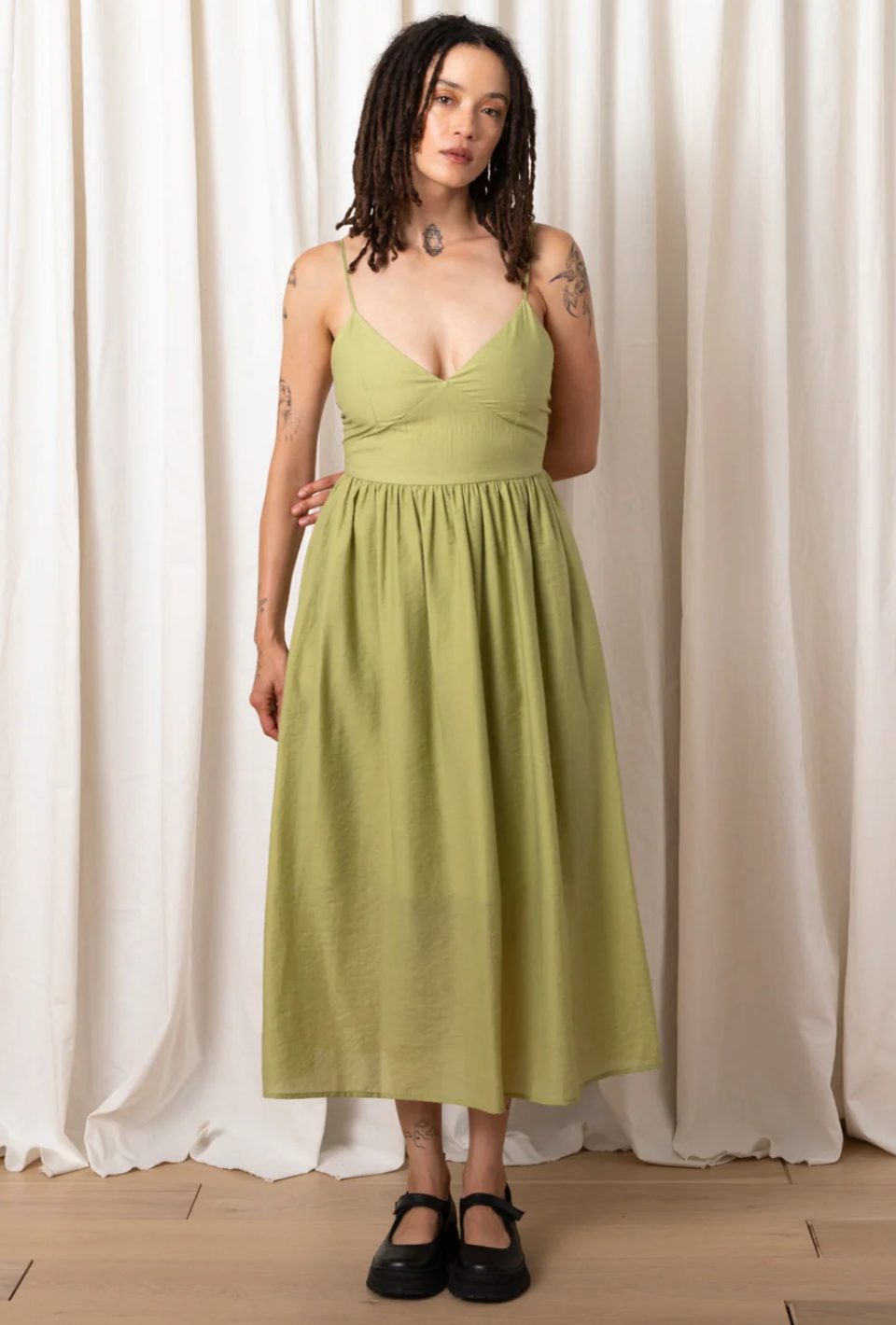 Tie Back Midi Dress, Muted Lime
