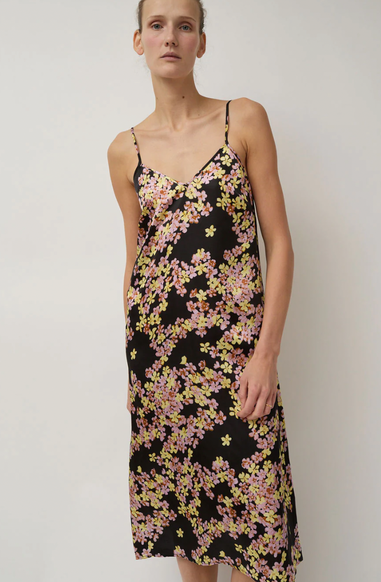 Sam Slip Dress, Black Pansy