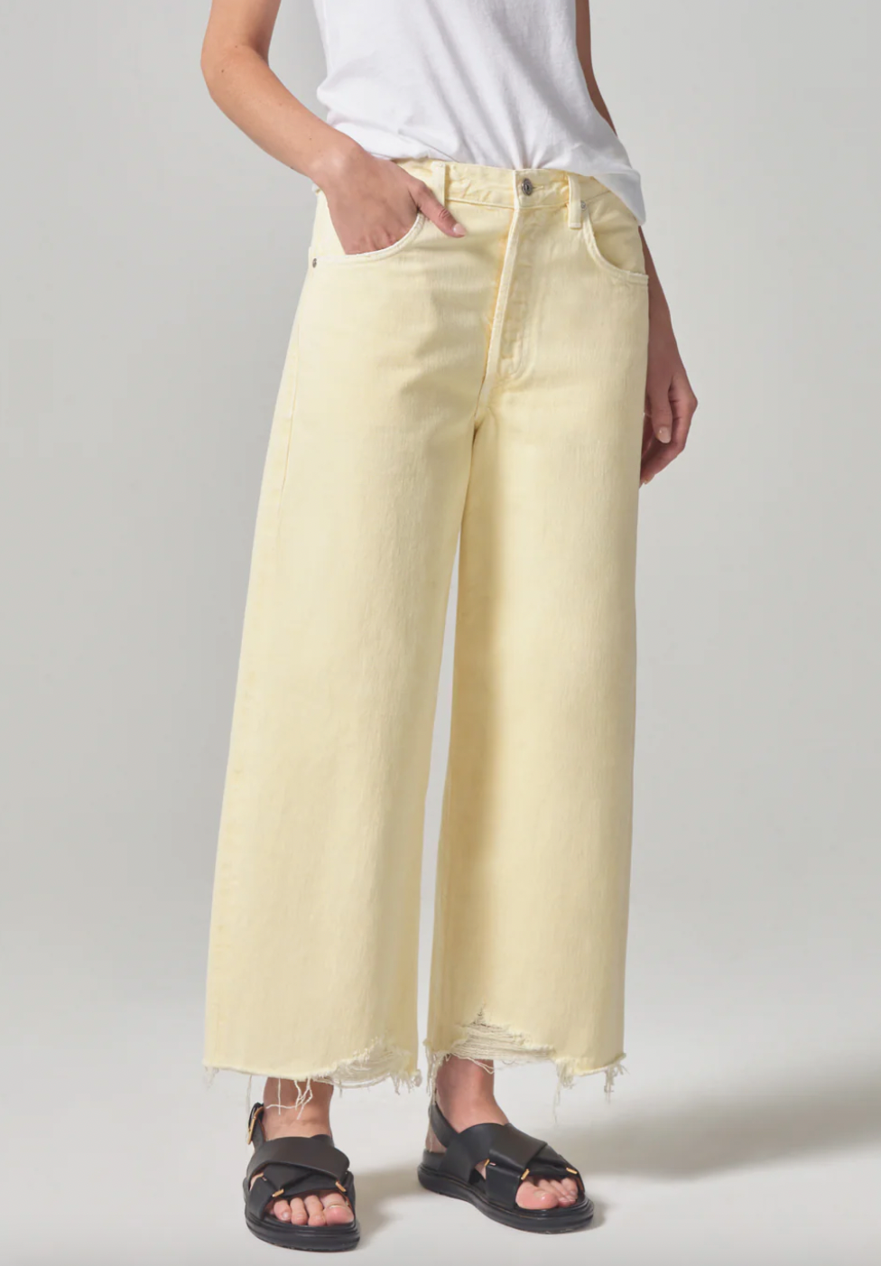 Ayla Twill Raw Hem Crop, Limoncello