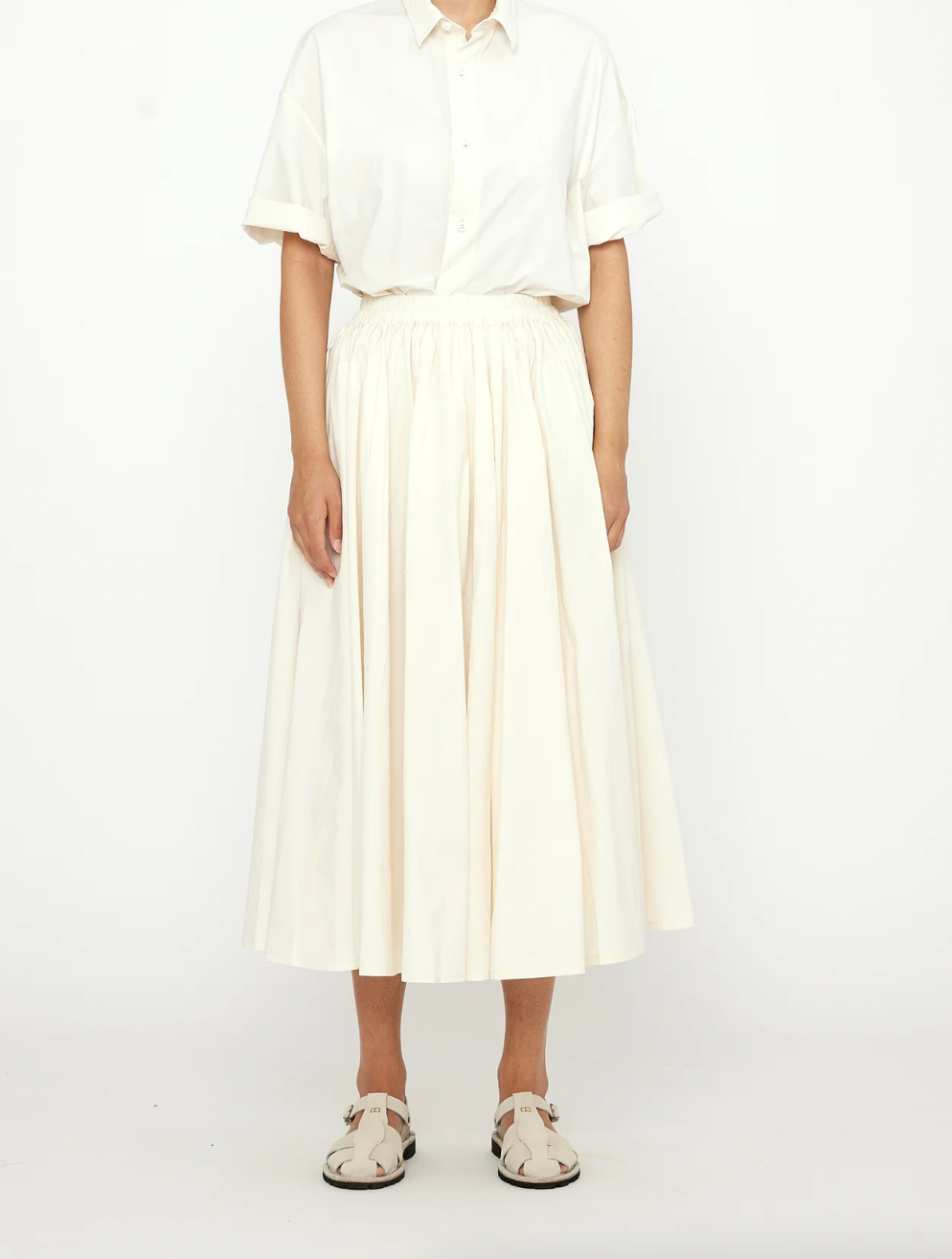 Papery Elastic Prairie Skirt, Off-White