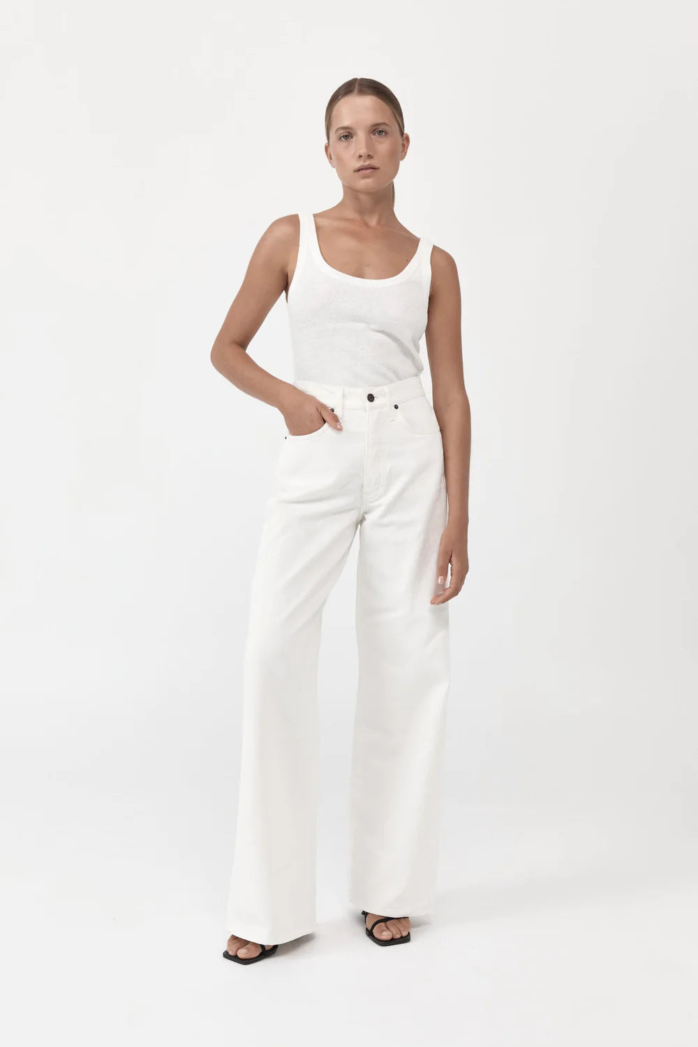 Image of Mid Rise Wide Leg Jeans, Off-White