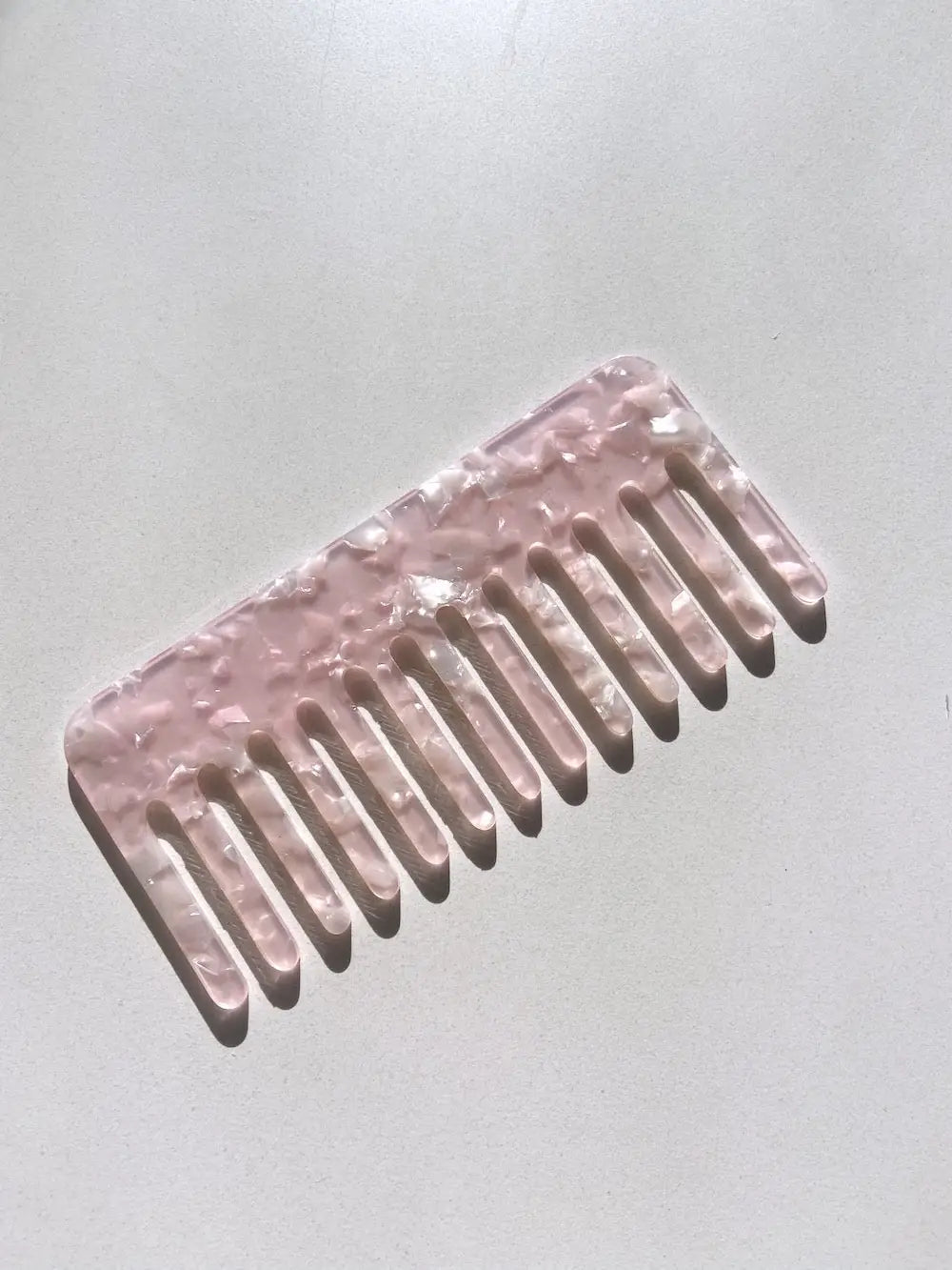 Wide Tooth Acetate Hair Comb, Pink Marble