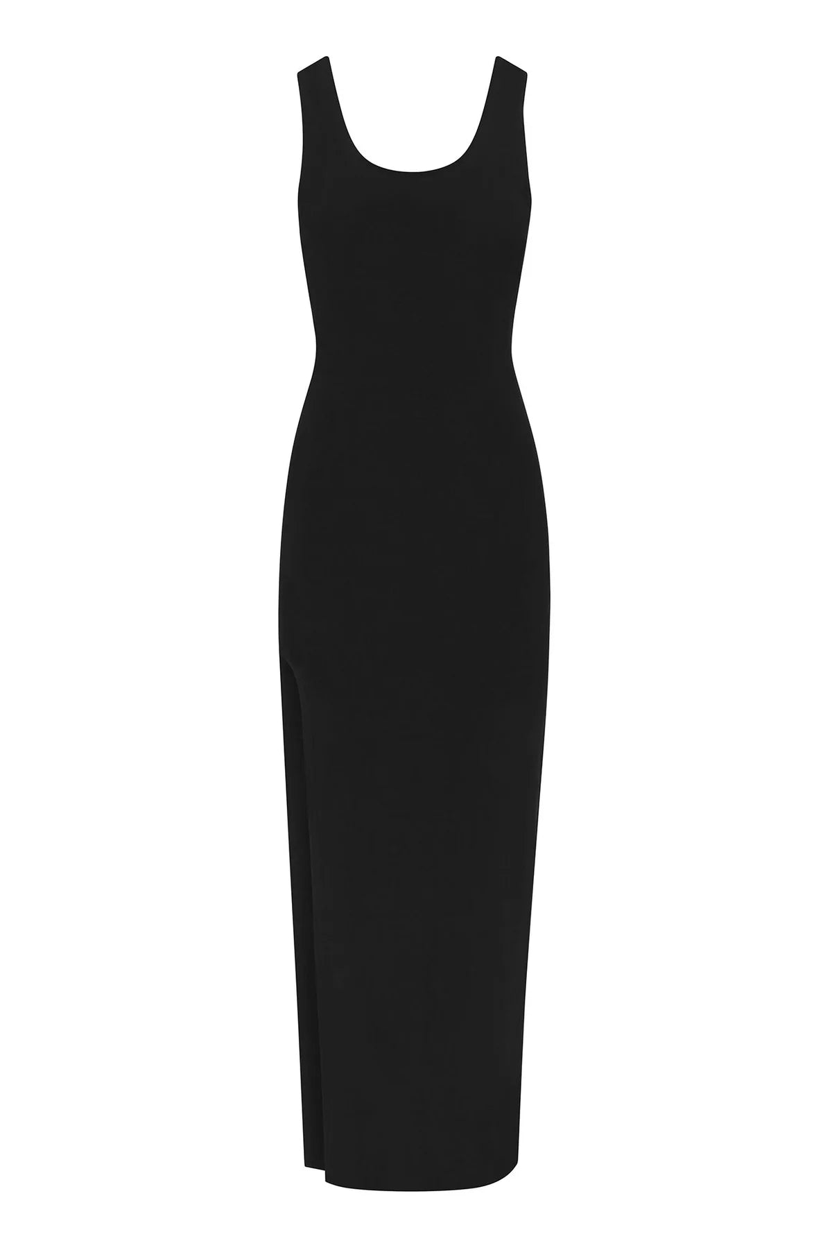 Open Back Maxi Dress With Side Slit, Black
