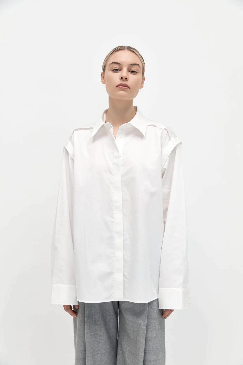 Detachable Sleeve Shirt, White