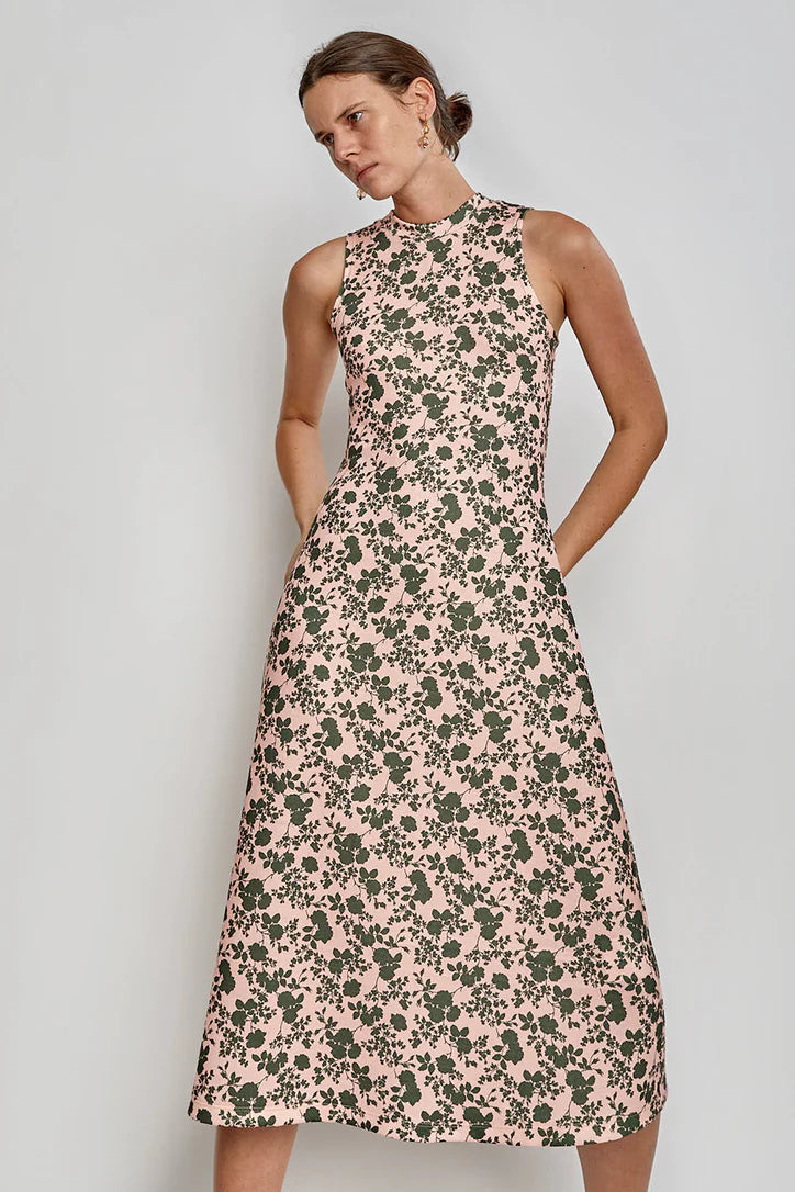 Mia Dress, Pink and Olive Clover