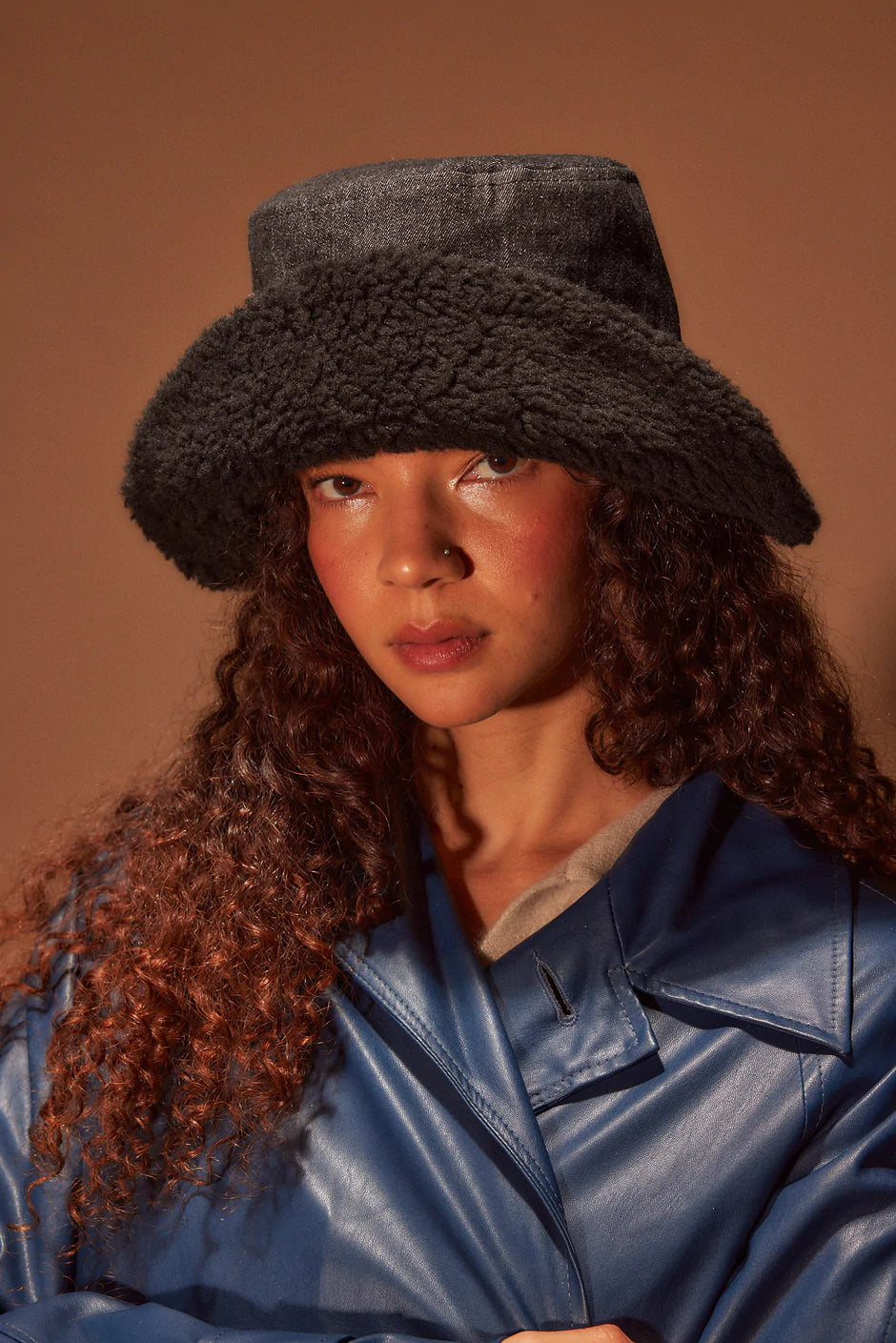 Reversible Denim Sherpa Bucket Hat