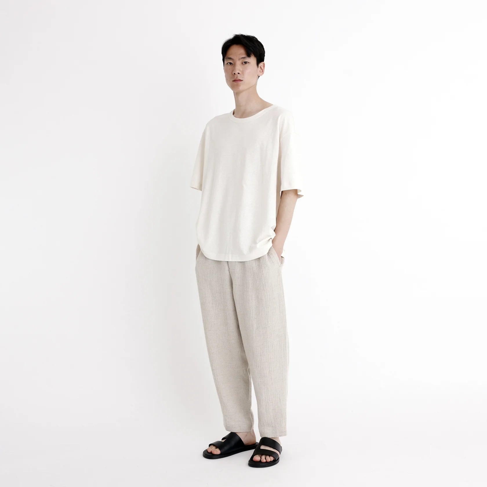 Signature Elastic Gauze Pull-Up Trouser, Oatmeal