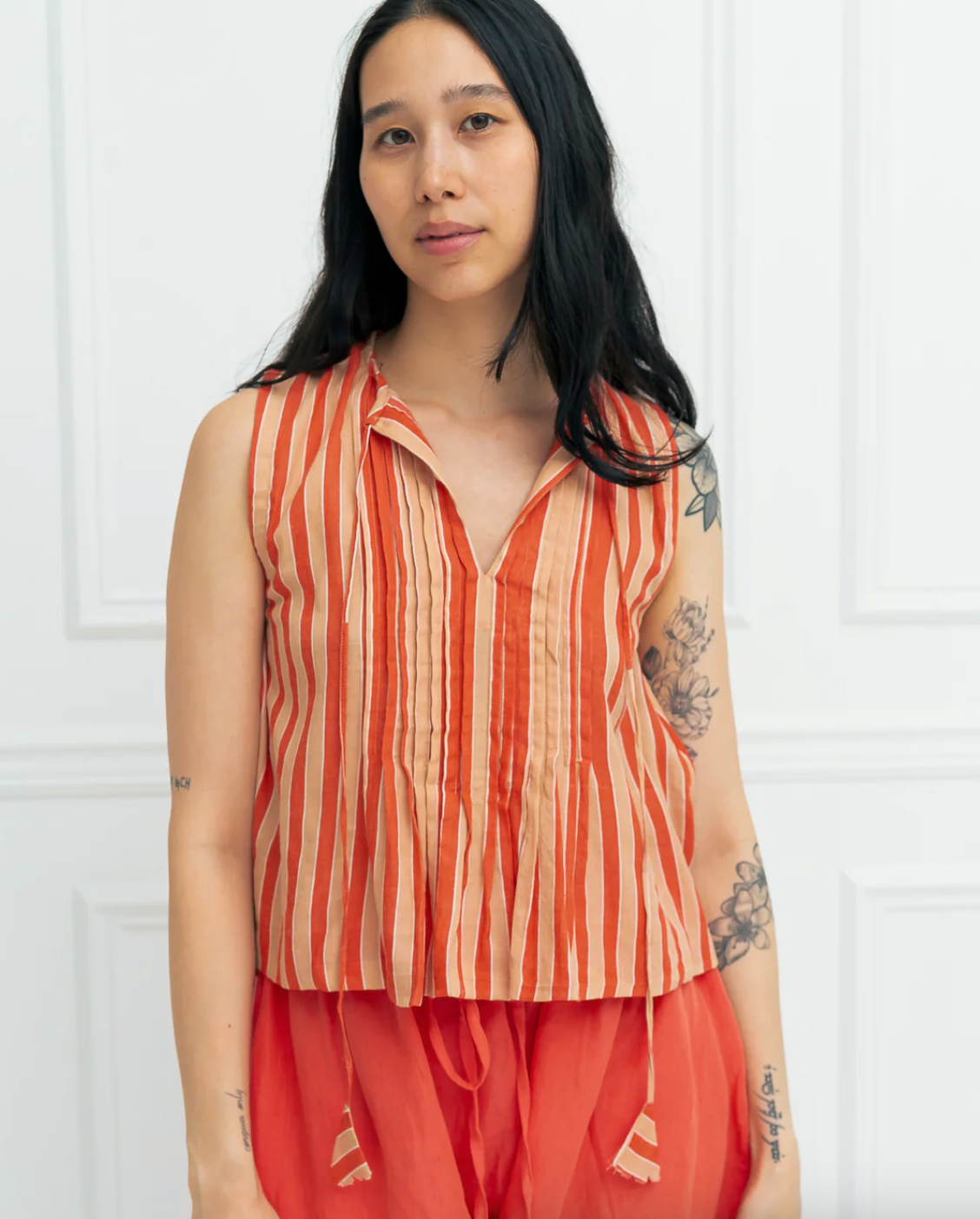 Chloe Shirt, Tangerine Stripe
