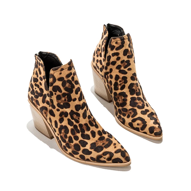 leopard print block heel booties