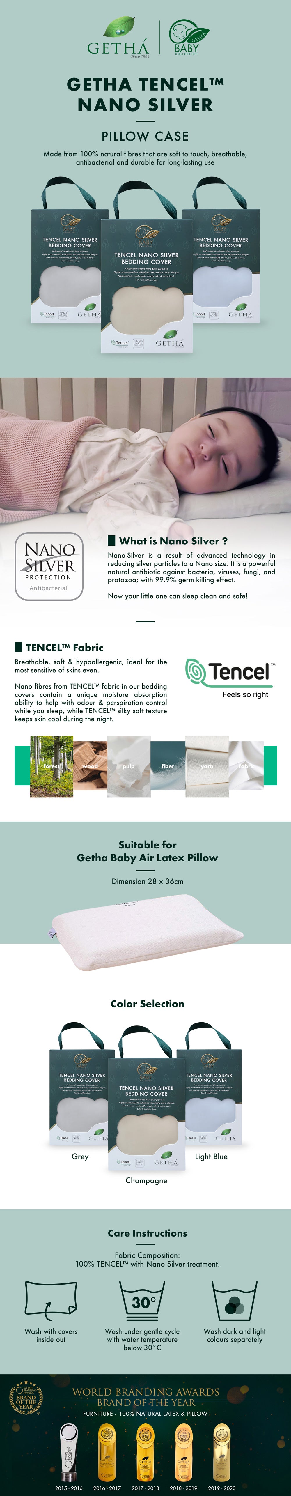 Getha Tencel Nano Silver Pillow Case – Baby Air Latex Pillow