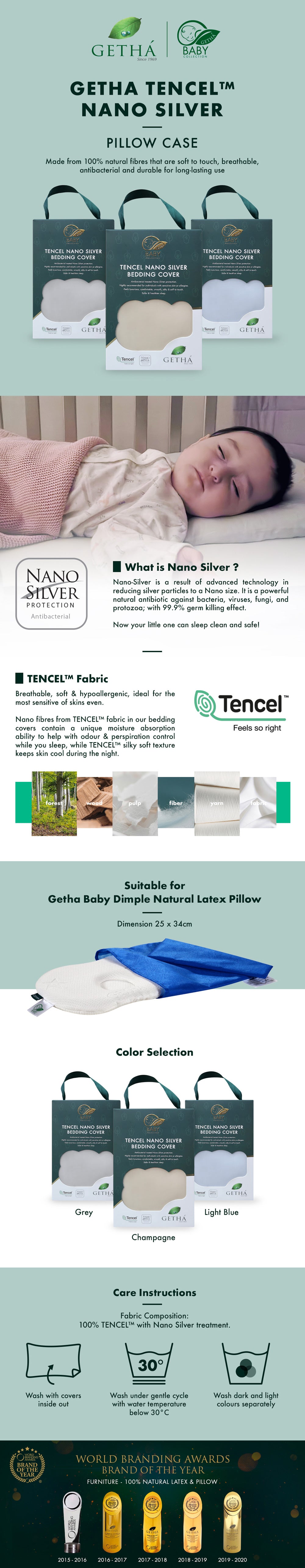 Getha Tencel Nano Silver Pillow Case – Baby Dimple Latex Pillow