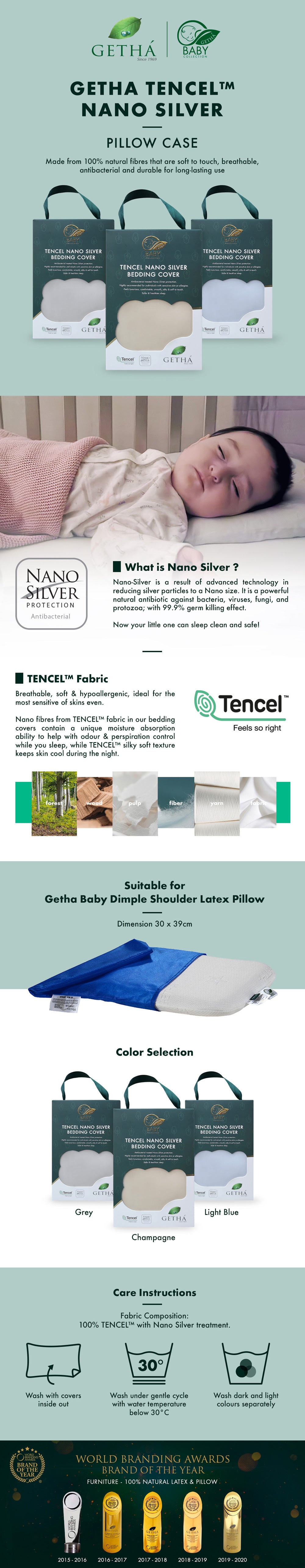Getha Tencel Nano Silver Pillow Case – Baby Dimple Shoulder Latex Pillow