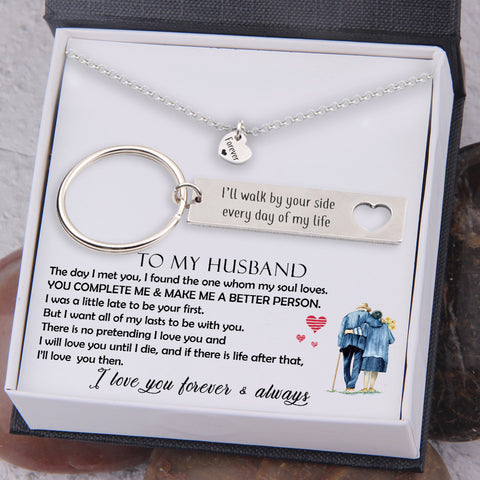 Heart Necklace Keychain Gift Set To My Husband I Ll Walk By Your Love My Soulmate