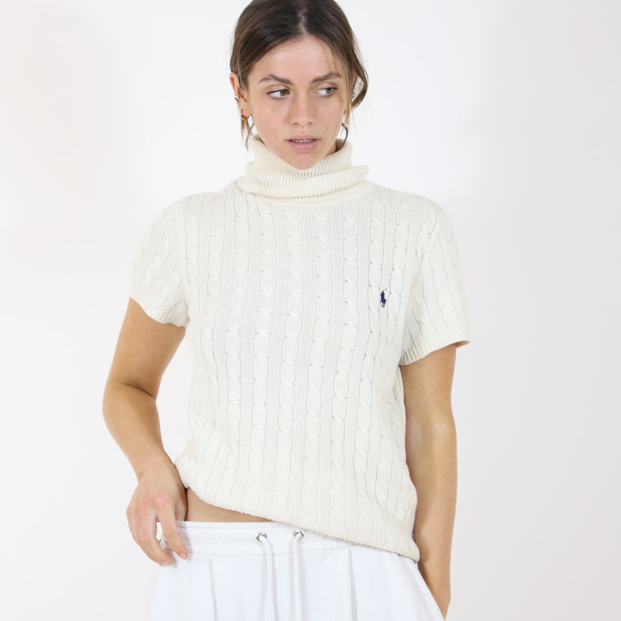 Polo Ralph Lauren Cable Knit Short Sleeve Jumper in White – hmsvintage