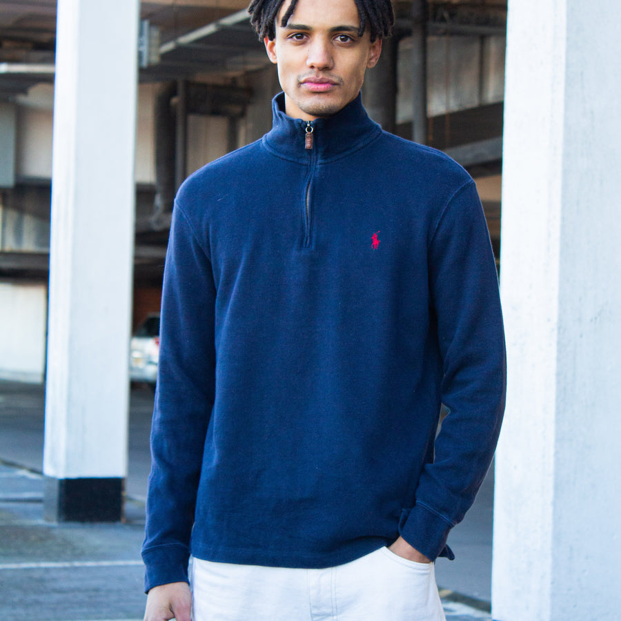 Polo Ralph Lauren Quarter zip Sweatshirt in Navy & Red – hmsvintage