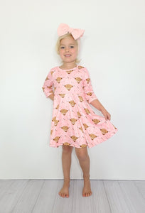 Size 7/8 highland cow dress by Clover Cottage - hair bow not included