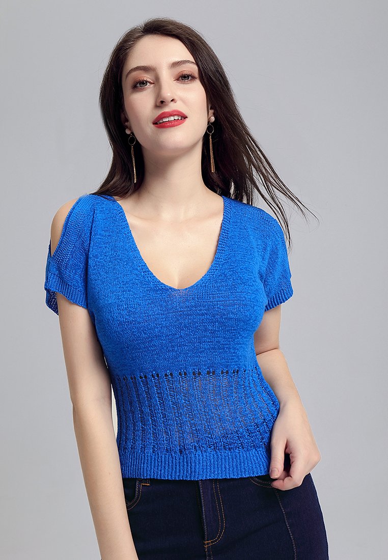 COLD SHOULDER KNITTED MESH TOP