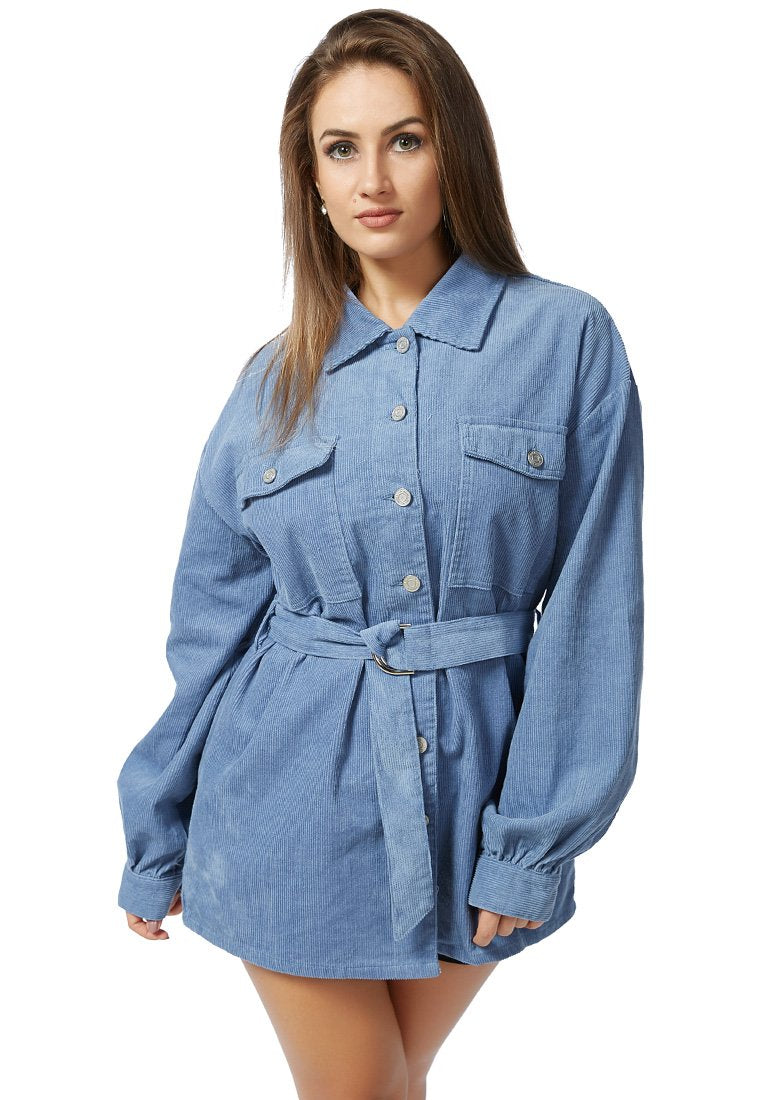 CORDUROY BUCKLE-UP LONG SLEEVE SHIRT