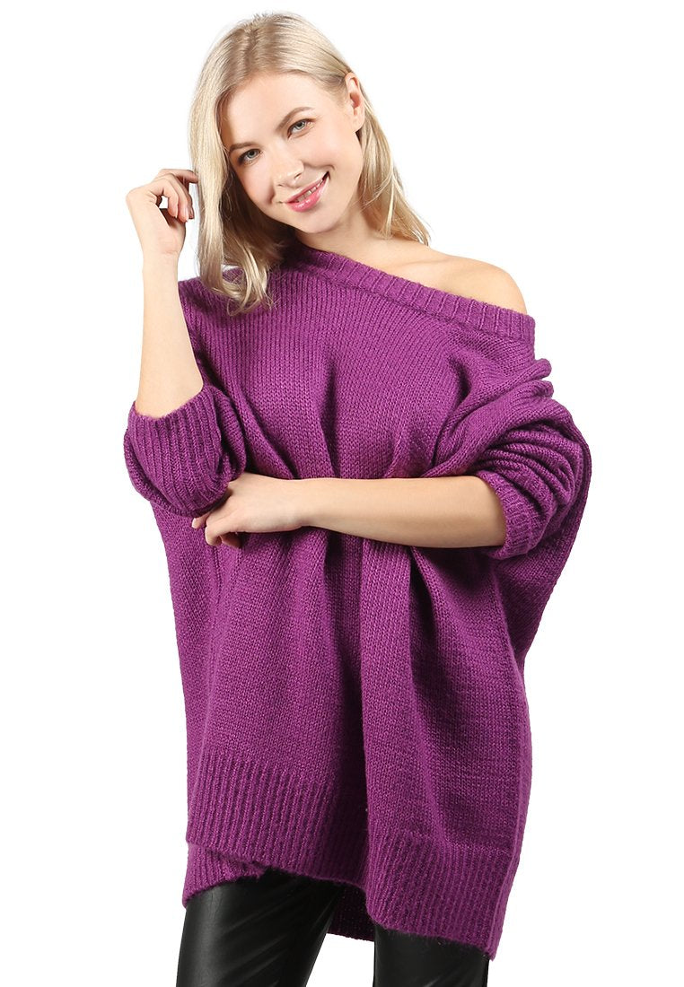 CREW NECK OVERSIZE SWEATER WITH RIBBED BOTTOM AND CUFFS