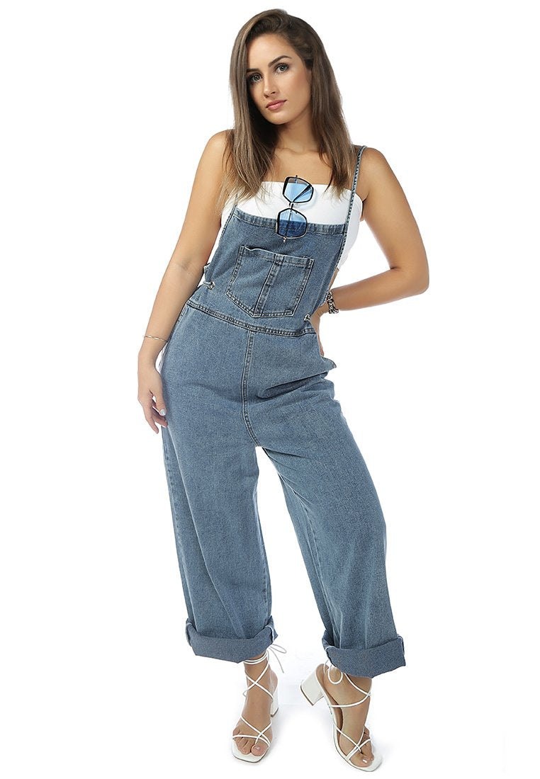 DENIM TIE- UP SPAGHETTI JUMPSUIT