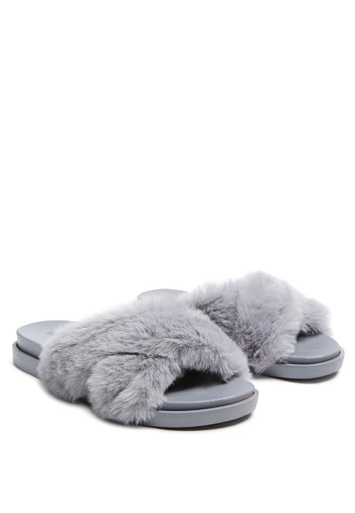 fur slip on flats