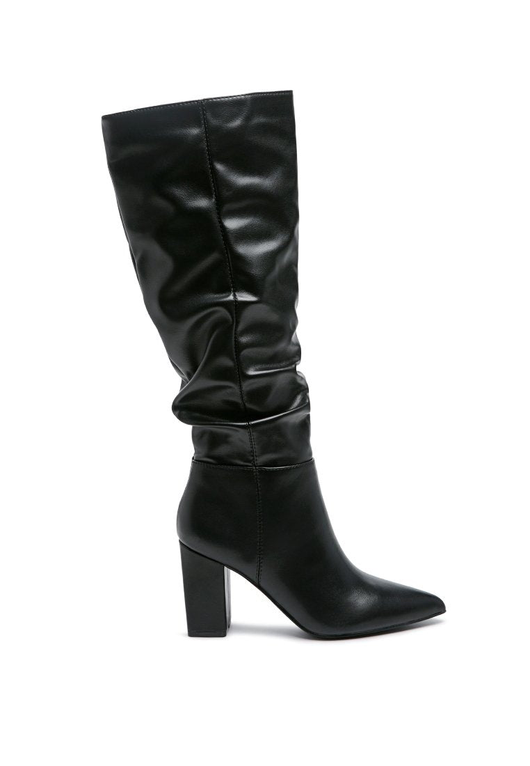 HANOI KNEE HIGH SOLID TONE SLOUCH BOOTS WITH SIDE ZIPPER