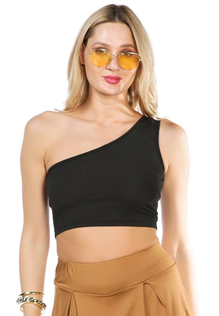 ONE SHOULDER KNITTED CROP TOP