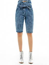 PAPER BAG BOW TIE DENIM BICYCLE SHORTS