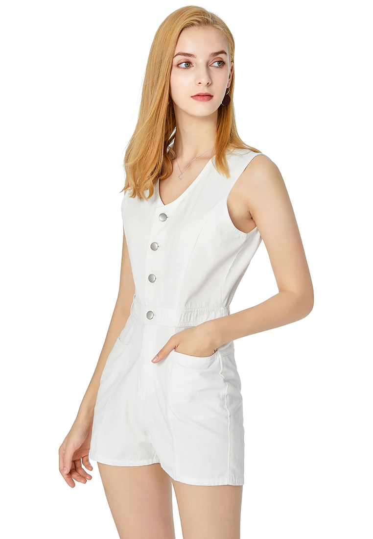 SOLID ELASTICATED WAIST ROMPER