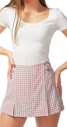 CHEQUERED SKORT WITH BUCKLES