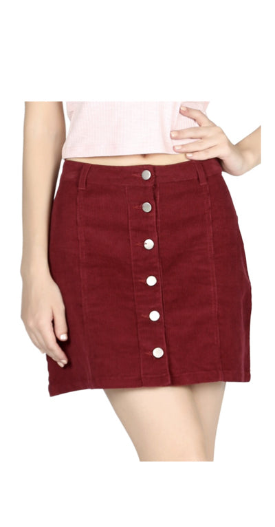 corduroy burgundy short skirt