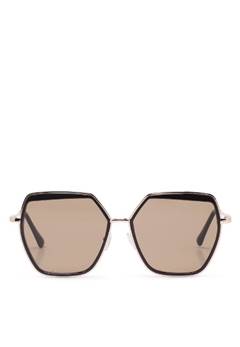 tawny metal hexagon rimmed sunglasses