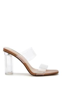 jewel clear block heel sandals