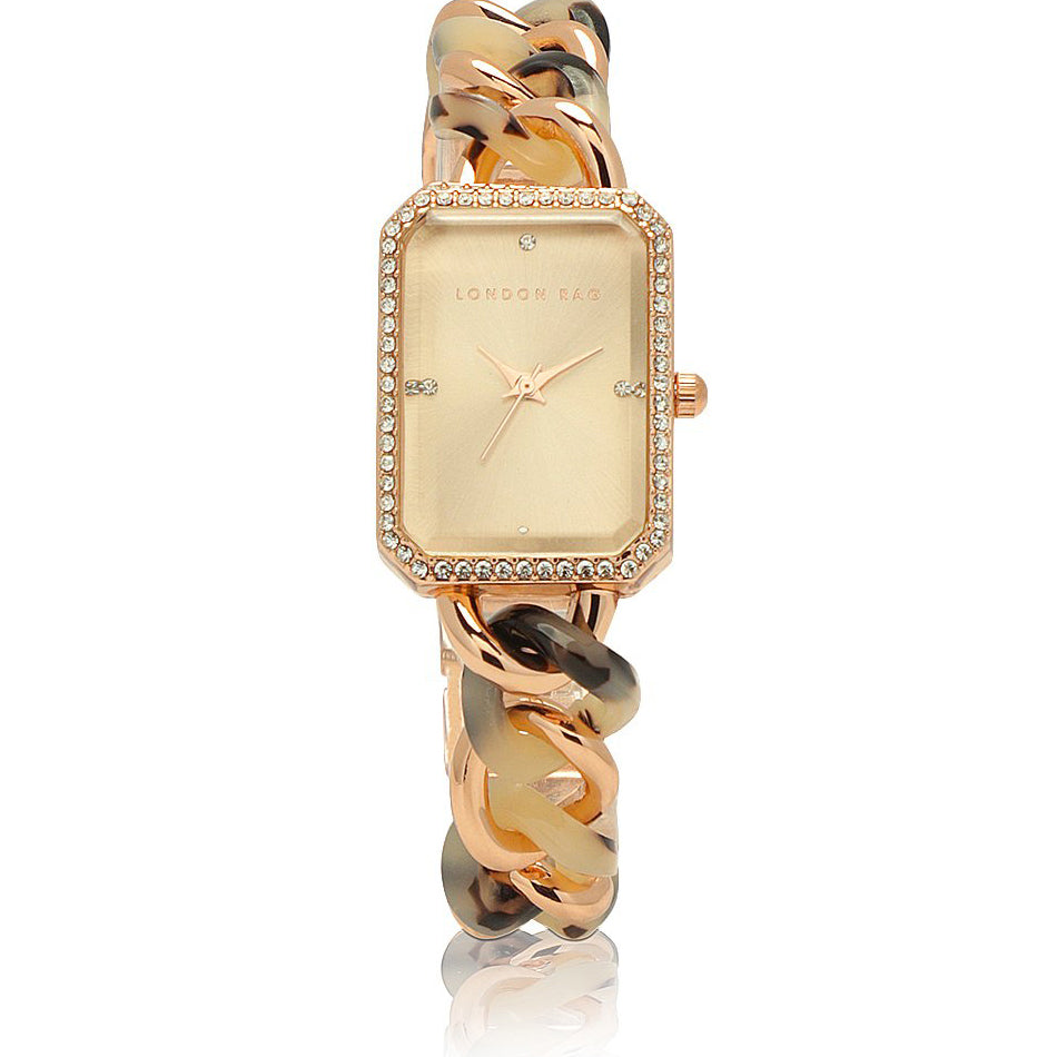 brown gold rectangular dial women watch