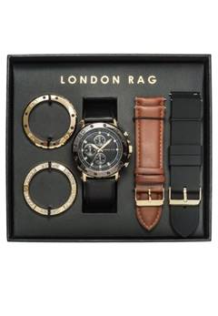  black and gold mens analog watch set