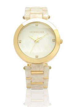 gold white marble finish round dial womens watch
