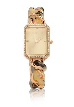 Reloj de mujeres de dial rectangular de oro marrón