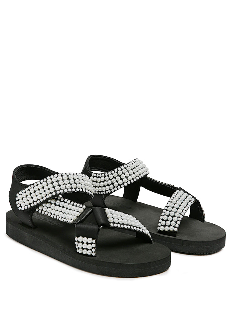pearl studded sandals#color_black