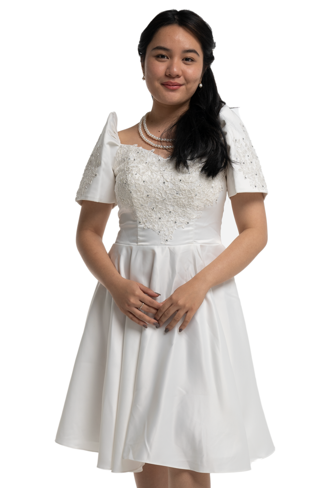 Women's Duchess White Modern Filipiniana Midi Dress - Sandra - MR512 –  Barong World