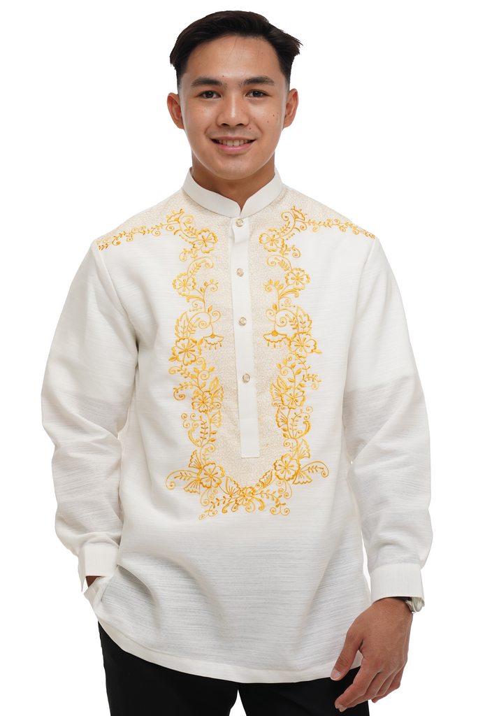 Men's Jusi White Chinese Collar Modern Barong Tagalog - Raffy - JS129 ...