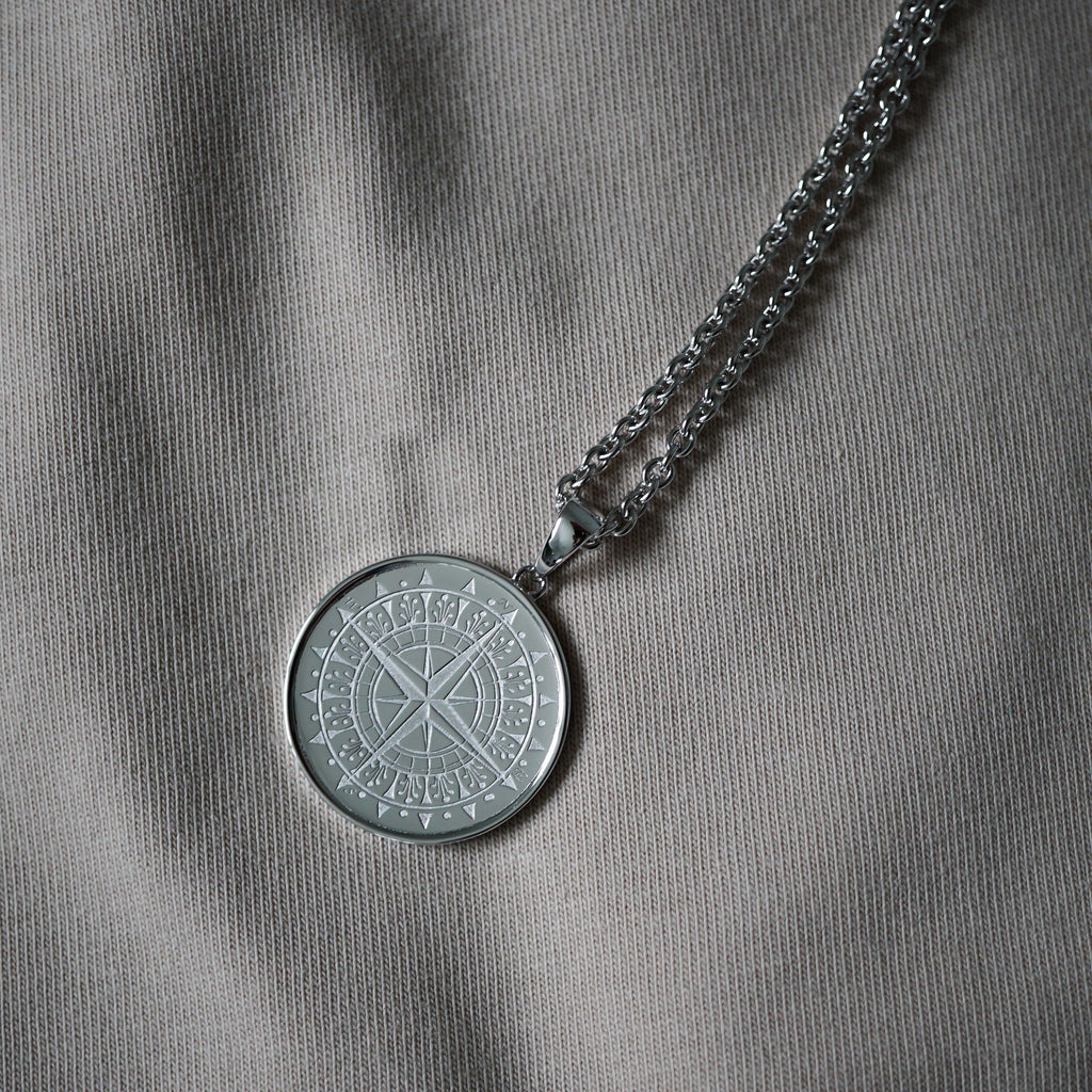 Kompass Symbol Halskette aus 925 Silber
