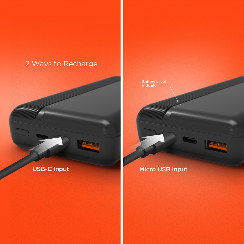 Fast charge powerbank: 20,000 mAh, 2 USBs