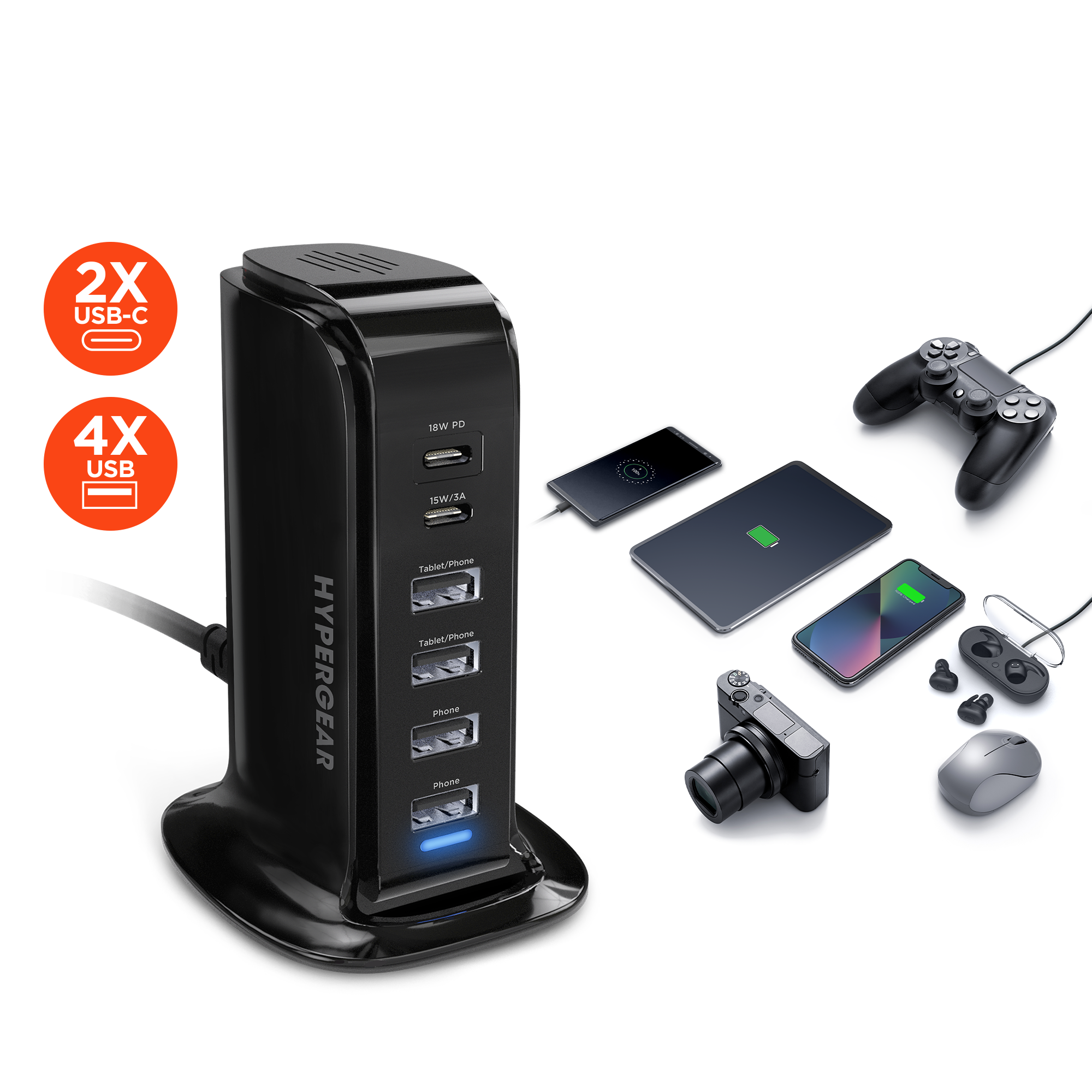 HyperGear Power Tower 42W 6 USB Charging Station