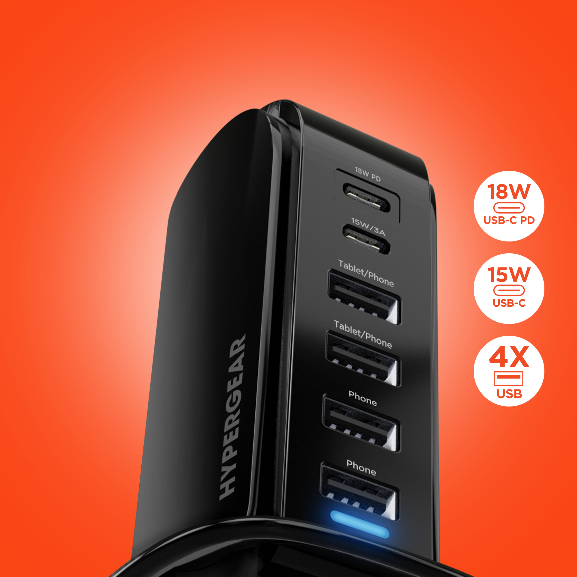 HyperGear Power Tower 42W 6 USB Charging Station