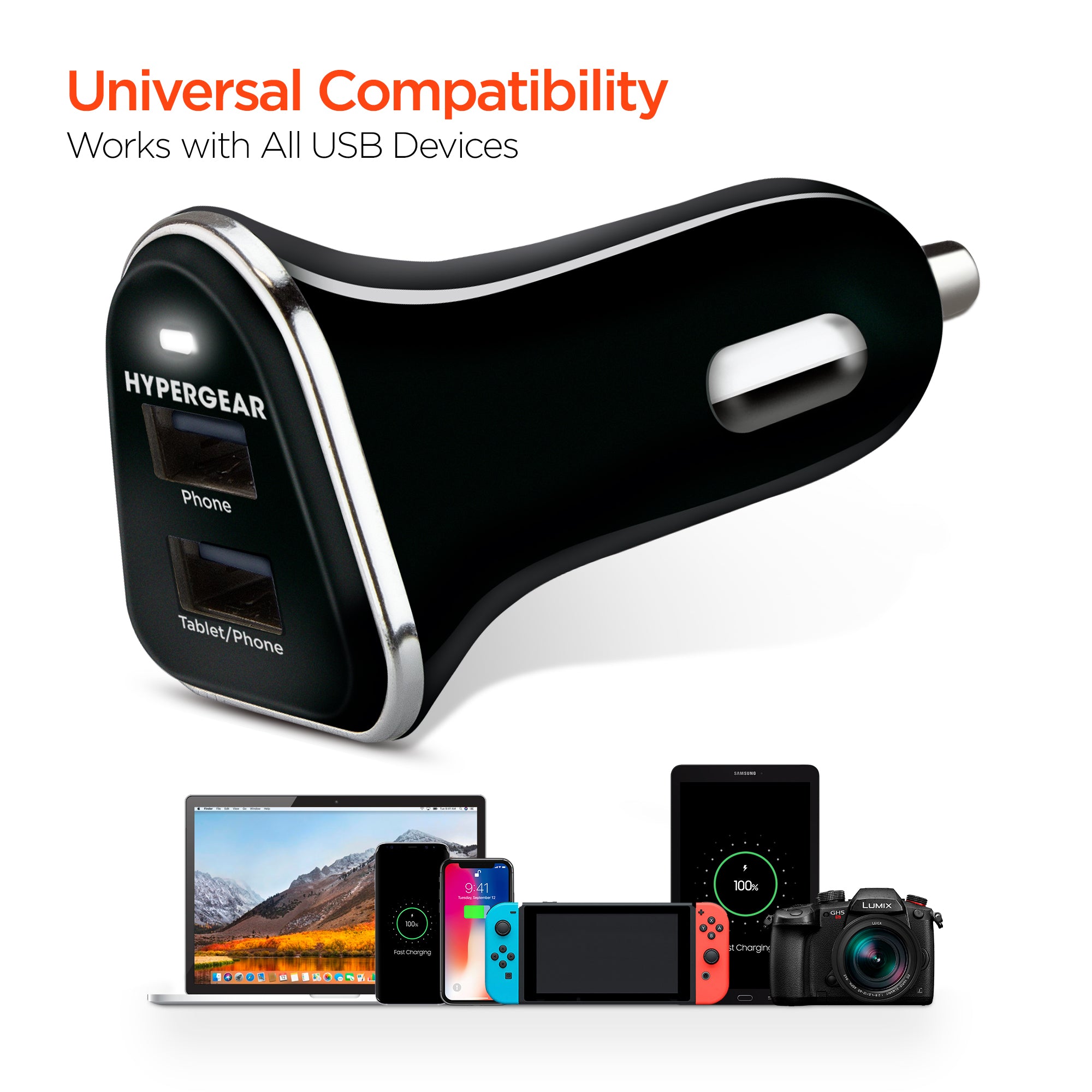 Car Charger | 3.4A Dual USB Car Charger - Black | HyperGear – HYPERGEAR